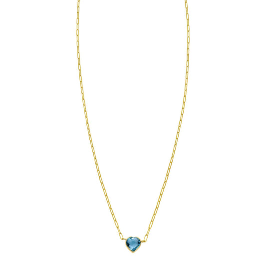 14K Yellow Gold Blue Topaz Heart Necklace (1.50 mm)
