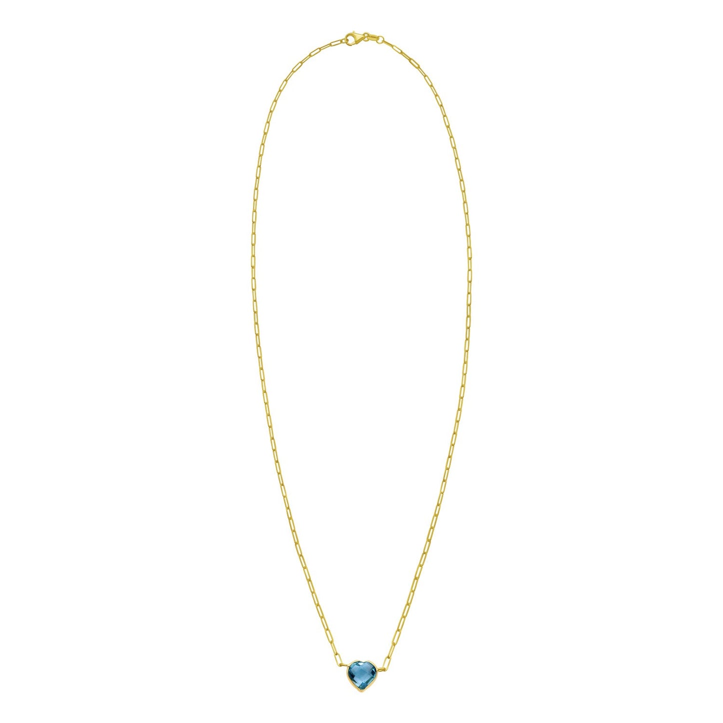 14K Yellow Gold Blue Topaz Heart Necklace (1.50 mm)