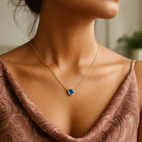 14K Yellow Gold Blue Topaz Heart Necklace (1.50 mm)