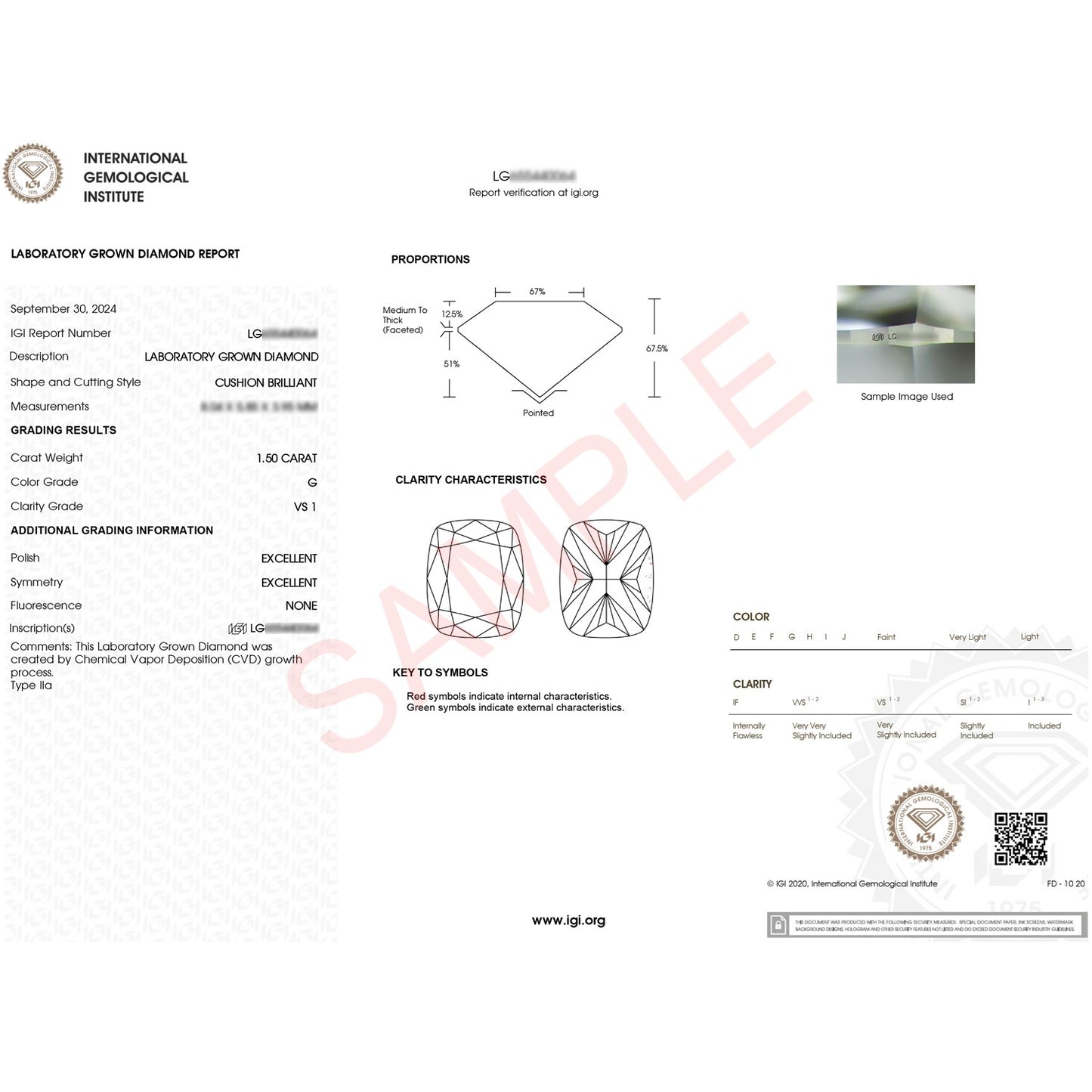 1 1/2 Carat Cushion Lab Grown IGI G/VS1 Diamond Solitaire Ring in 14K White Gold