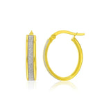 14k Two-Tone Gold Glitter Center Oval Hoop Earrings(4x15mm)