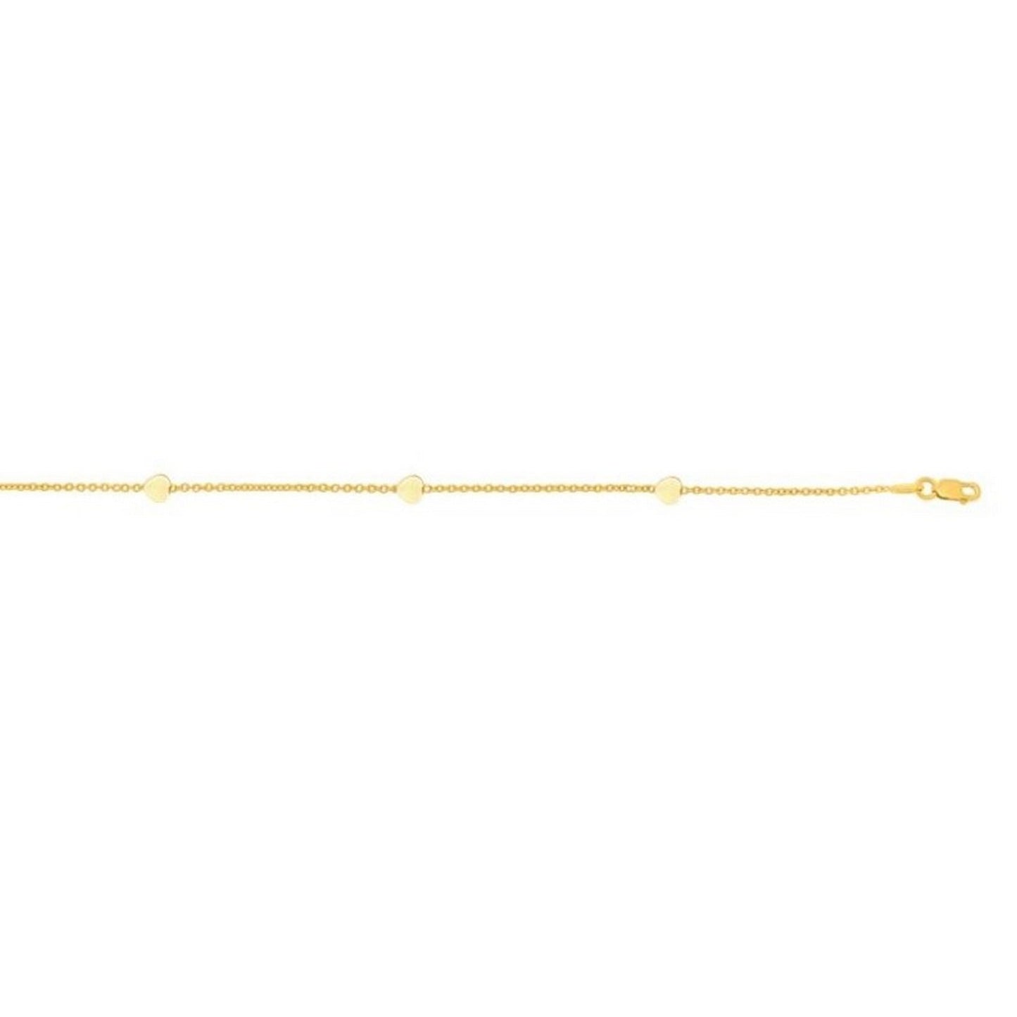 Stationed Heart Anklet in 14K Yellow Gold (1.00 mm)