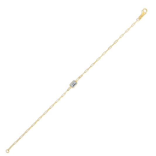 14K Yellow Gold White Topaz Paperclip Bracelet (1.50 mm)