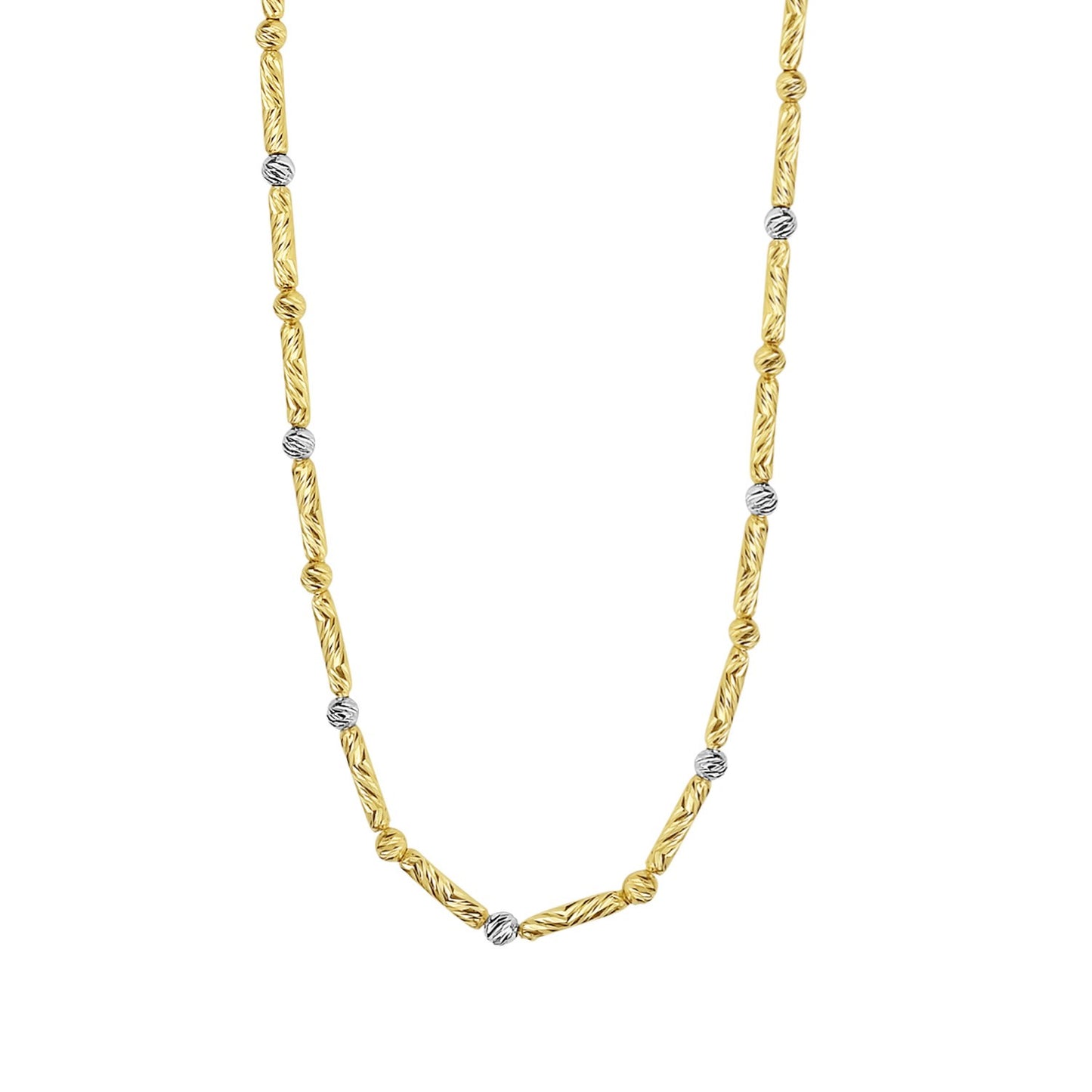 Two Tone Bar and Bead Necklace in 14K Gold