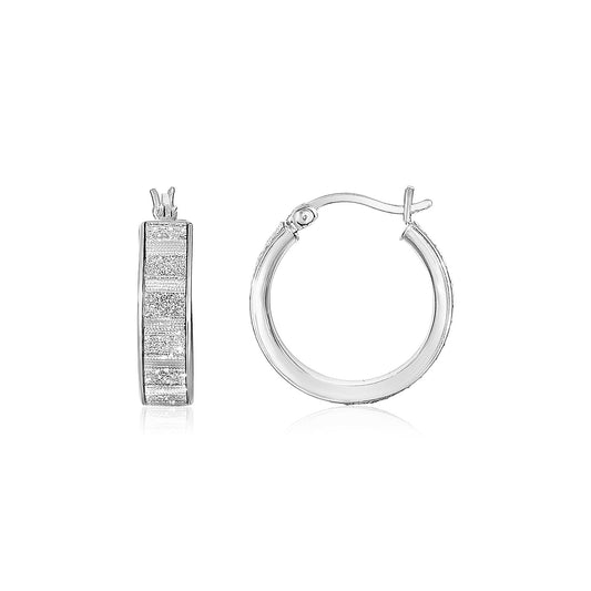 Sterling Silver Petite Glitter Texture Round Hoop Earrings