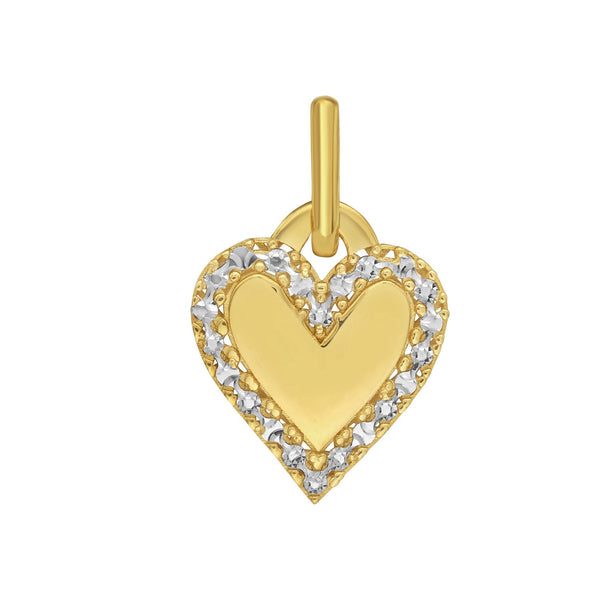 14K Yellow Gold Diamond Cut Heart Charm Pendant
