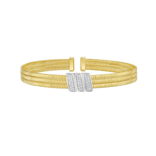 14K Yellow Gold Triple Row Diamond Omega Cuff Bangle