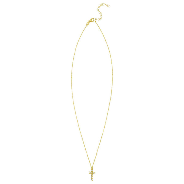 14K Yellow Gold Diamon Oro Cross Necklace