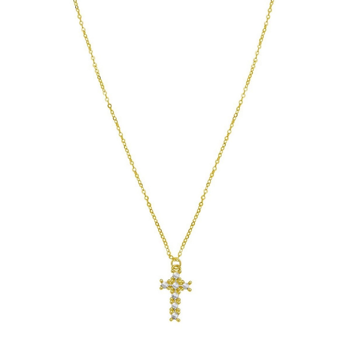 14K Yellow Gold Diamon Oro Cross Necklace