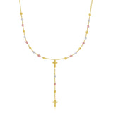 14k Tri-Color Gold Rosary Chain Necklace