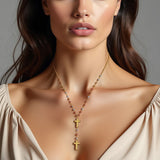 14k Tri-Color Gold Rosary Chain Necklace