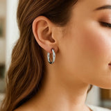 Sterling Silver Rhodium Plated Thick Style Polished Hoop Earrings (4x25mm)