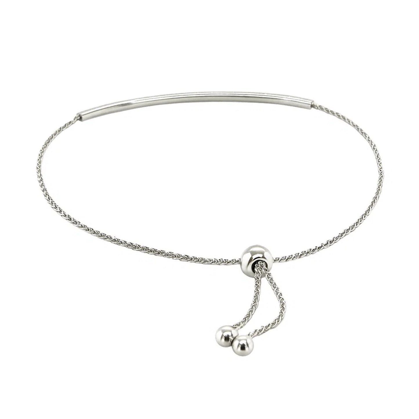 14k White Gold Smooth Curved Bar Lariat Design Bracelet (1.00 mm)