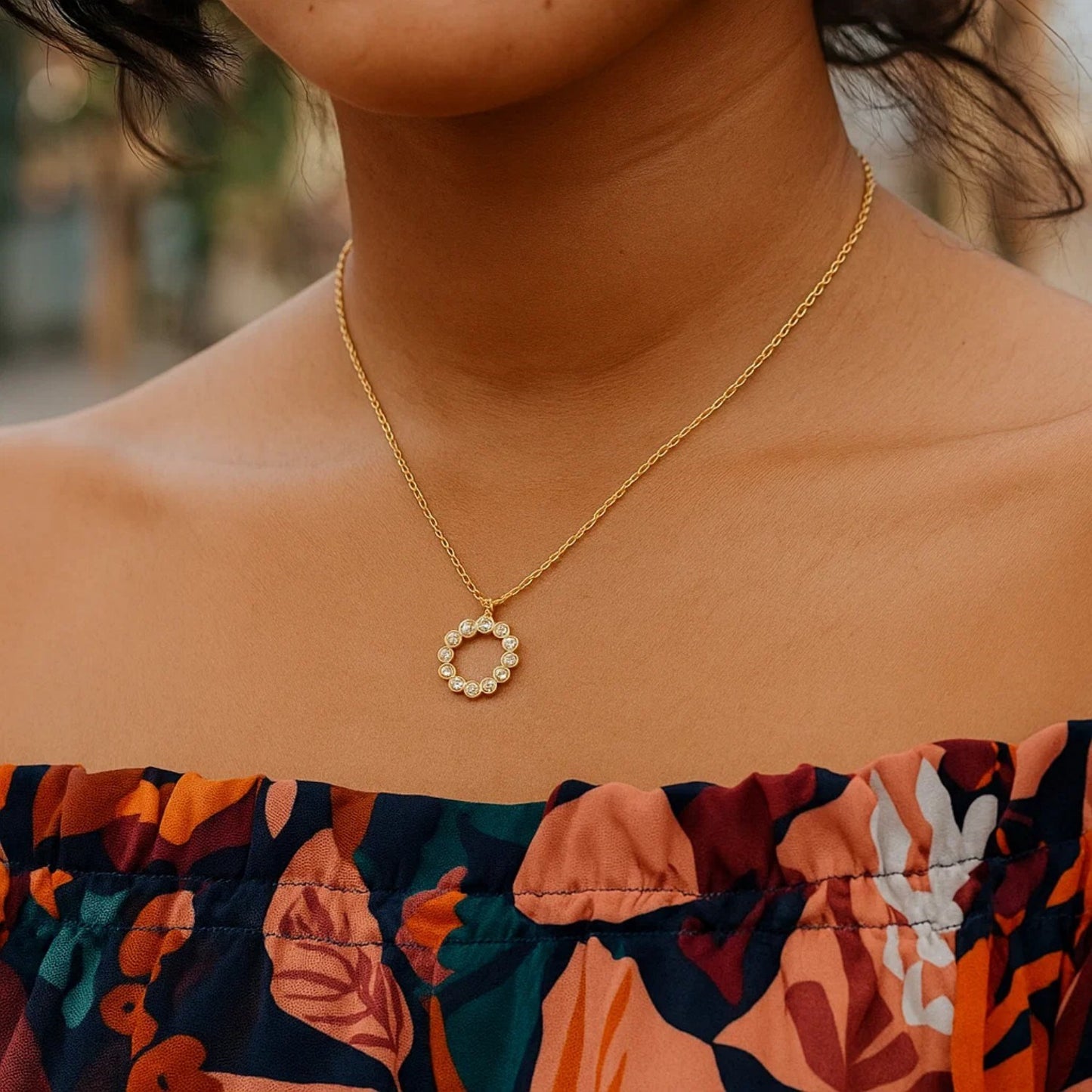 Classic 14K Yellow Gold Petite Diamond Circle Necklace