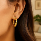 10k Yellow Gold Textured Graduated Twist Hoop Earrings
