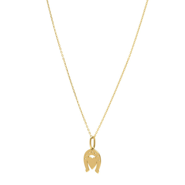 Heart and Horse Necklace in 14K Yellow Gold