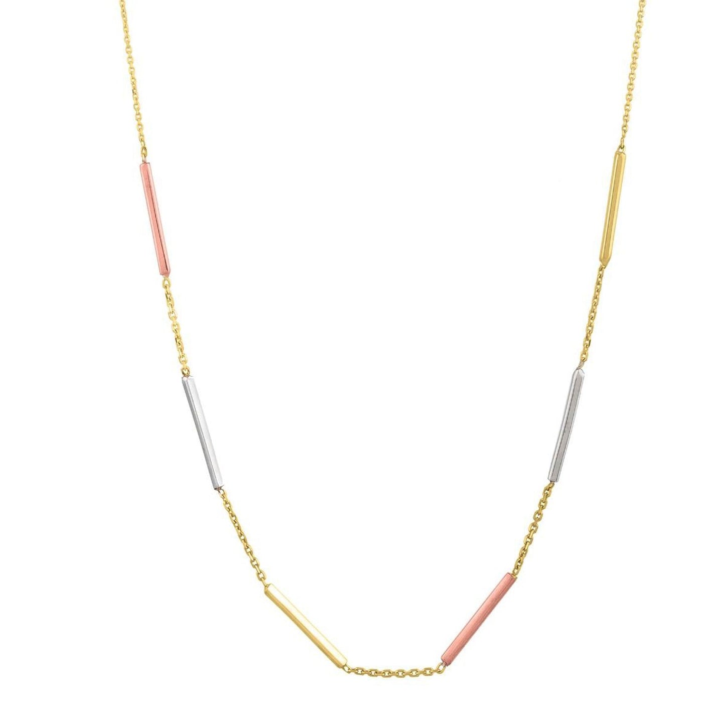 10K Tri Tone Gold Stationed Bar Necklace