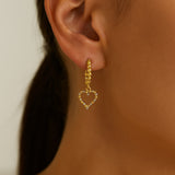 14k Two Tone Gold Beaded Hoop Earrings with Hearts
