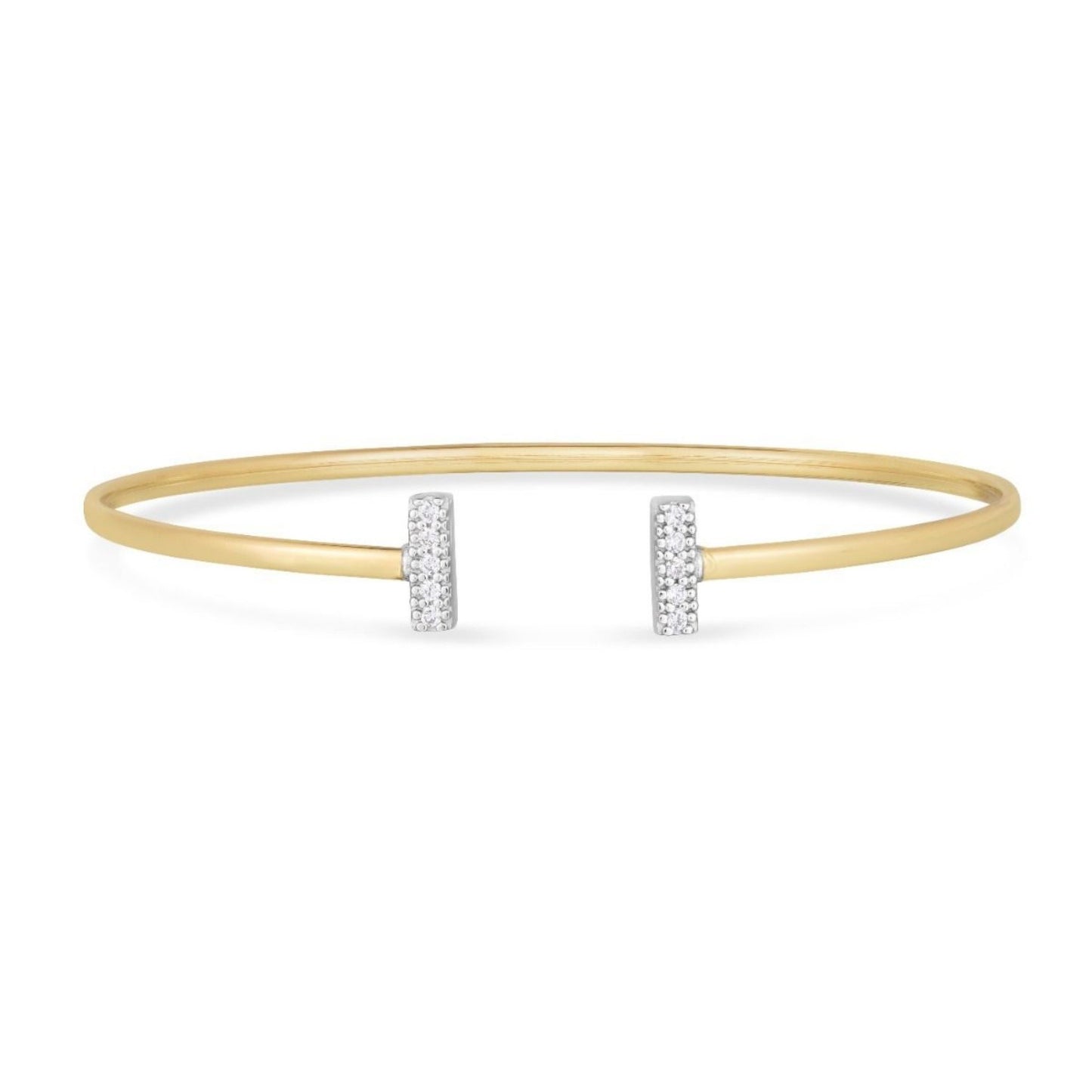 14k Two Tone Gold Diamond Tee Bar Bangle (2.00 mm)