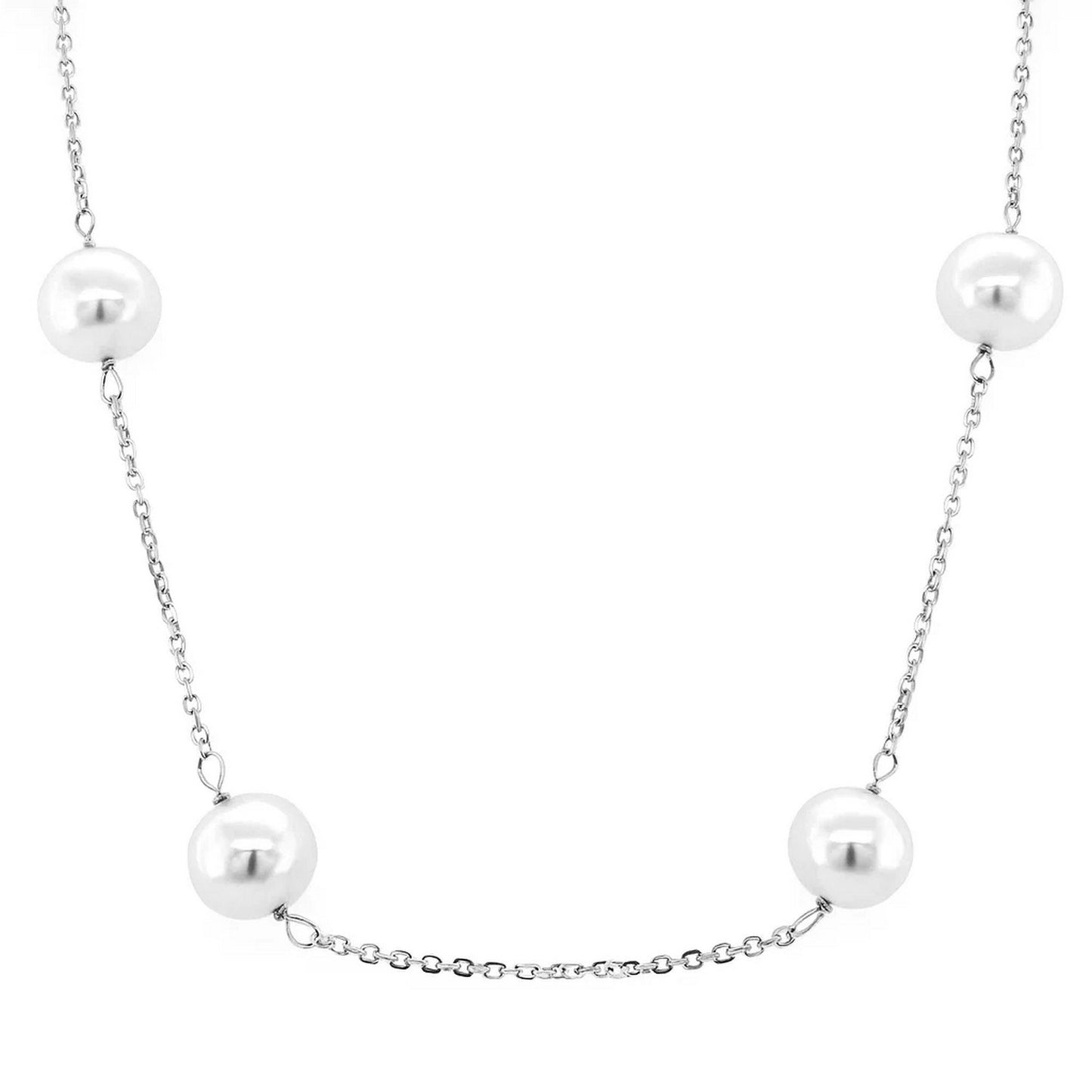 14k White Gold Necklace with White Pearls