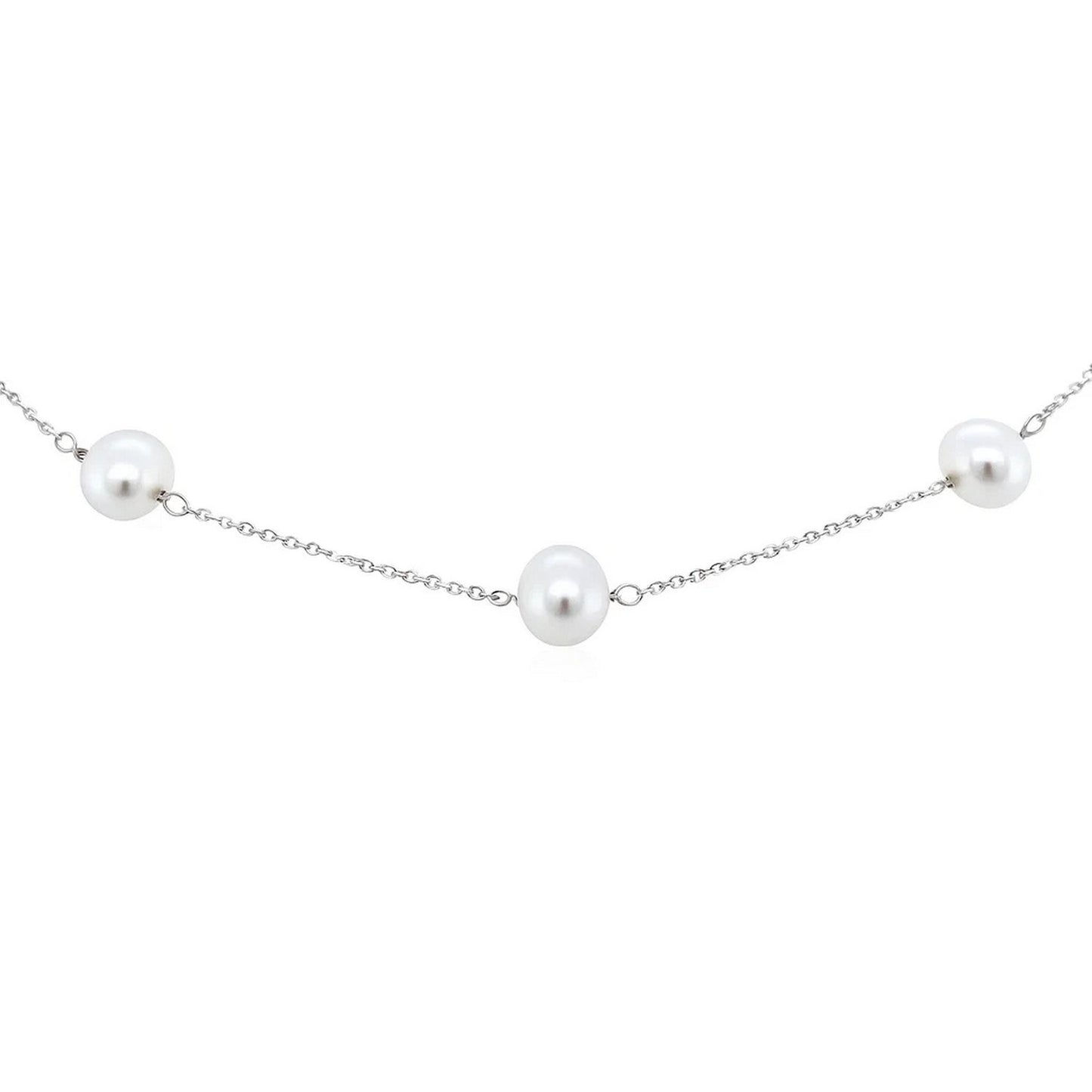 14k White Gold Necklace with White Pearls