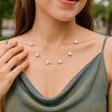 14k White Gold Necklace with White Pearls