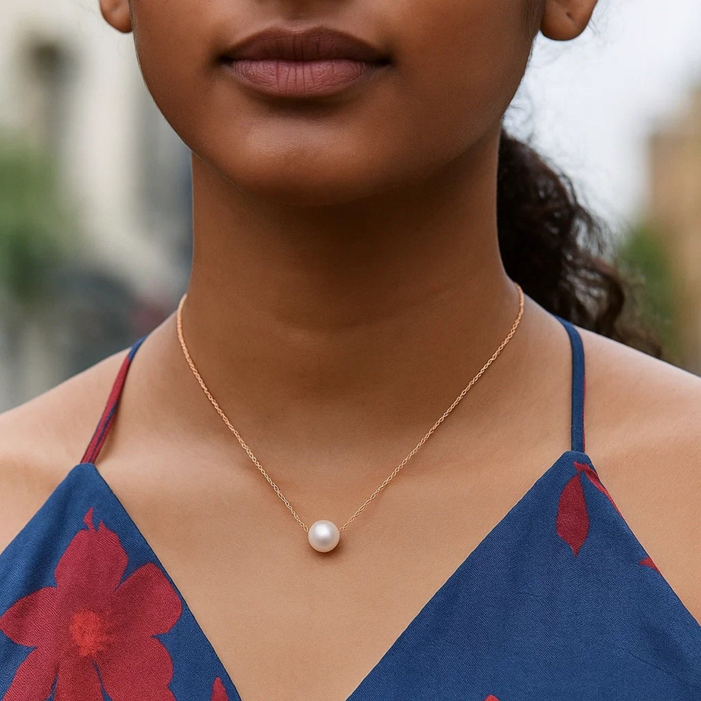 14k Rose Gold Pearl Solitaire Necklace