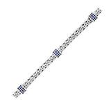 Sterling Silver Woven Bracelet with Blue Sapphire Stations (6.35 mm)