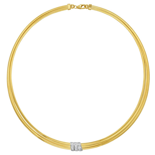 14K Yellow Gold Triple Row Diamond Omega Necklace