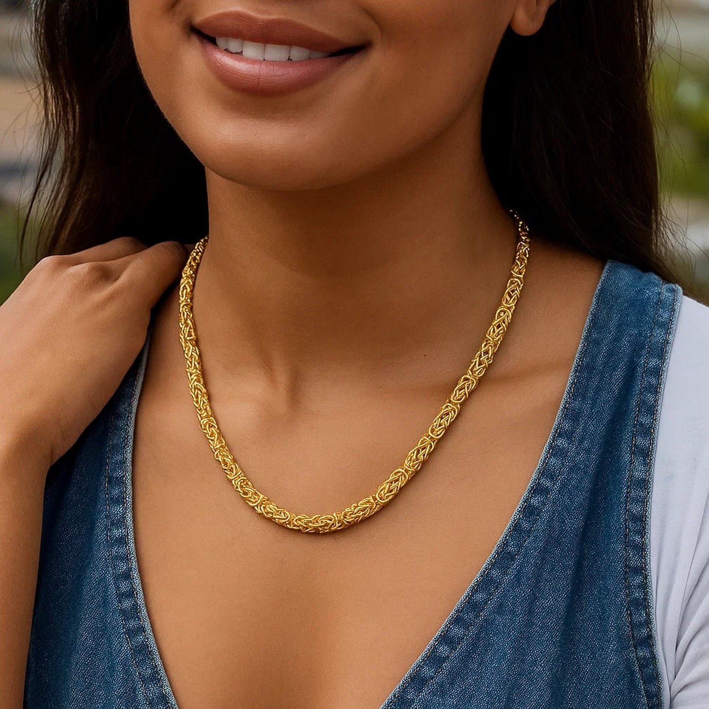 14k Yellow Gold Fancy Byzantine Chain Necklace