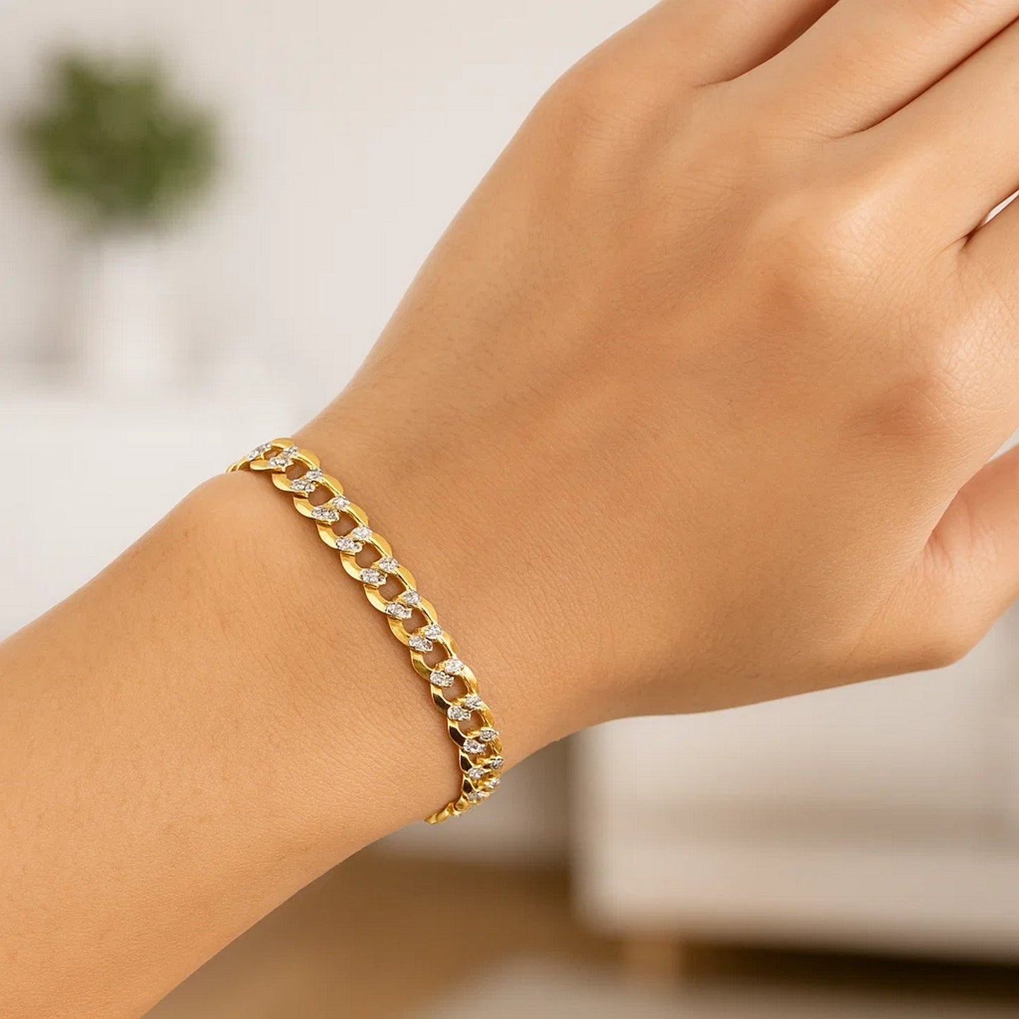 14k Two Tone Gold Pave Curb Bracelet (3.60 mm)