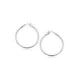 Sterling Silver Rhodium Plated Thin and Polished Hoop Style Earrings (2x35mm)