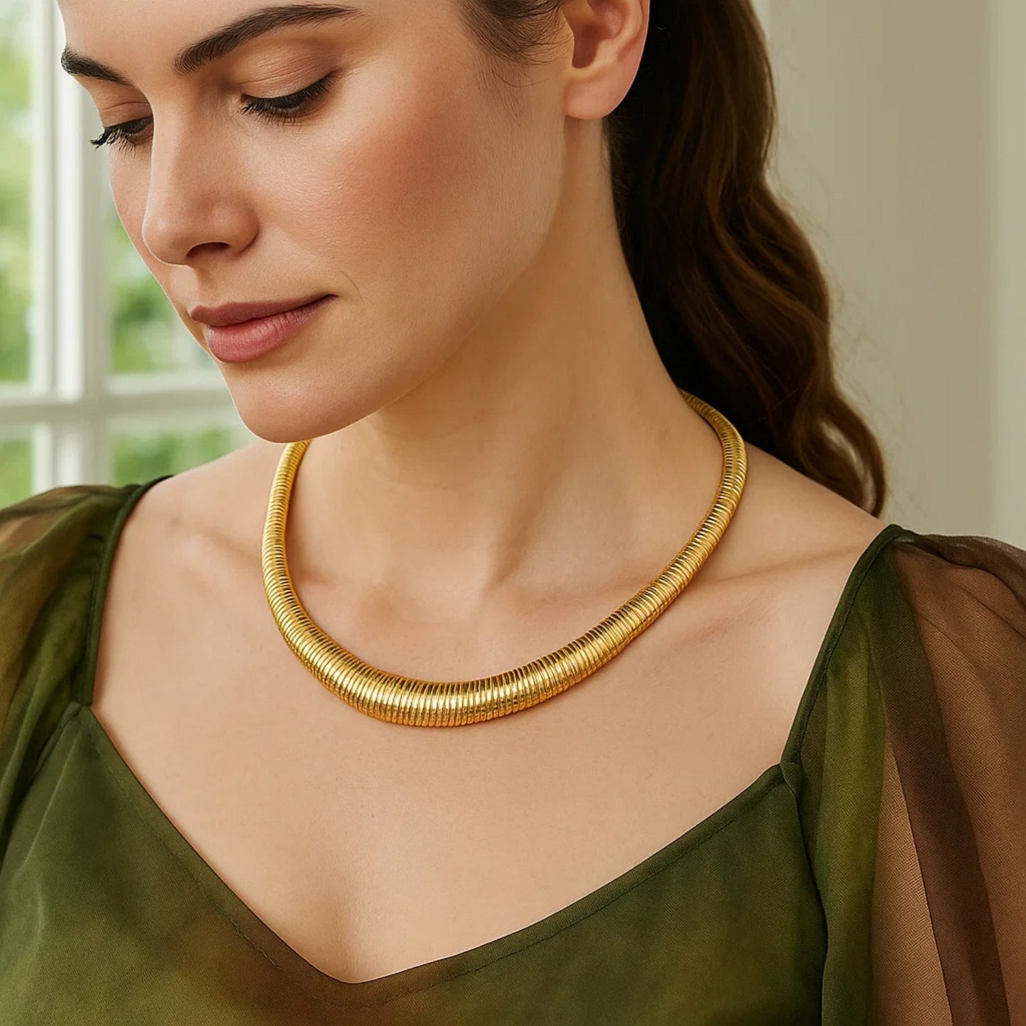 14K Yellow Gold Graduated Tubogas Necklace