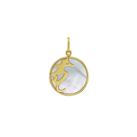 14K Yellow Gold Seahorse MOP Charm Pendant