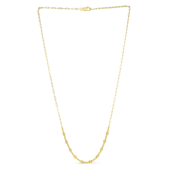14k Yellow Gold Bead Paperclip Necklace