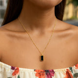 Onyx Geometric Rectangle Necklace in 14K Yellow Gold