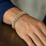 14k Two Tone Gold 8 1/2 inch Curb Chain Bracelet with White Pave (11.50 mm)