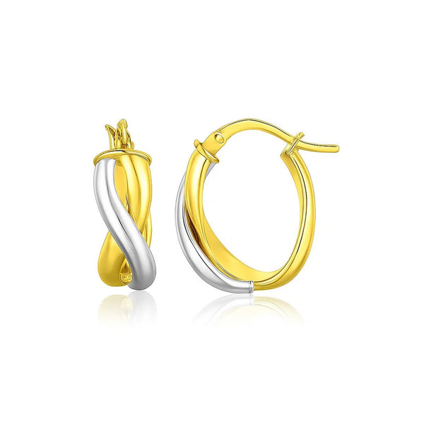 14k Two Tone Gold Oval Twisted Hoop Earrings