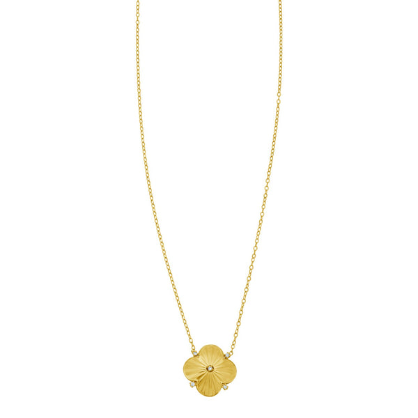 14K Yellow Gold Diamond Clover Pendant Necklace