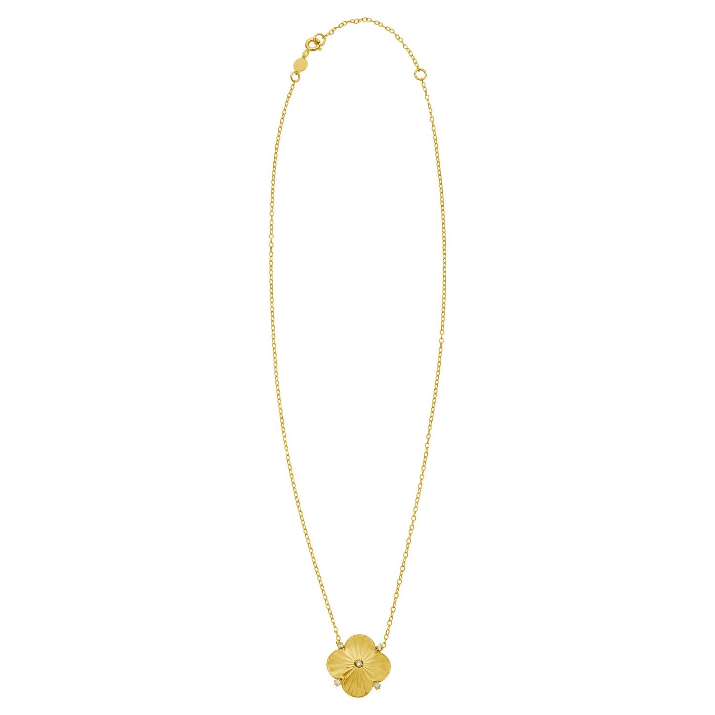 14K Yellow Gold Diamond Clover Pendant Necklace