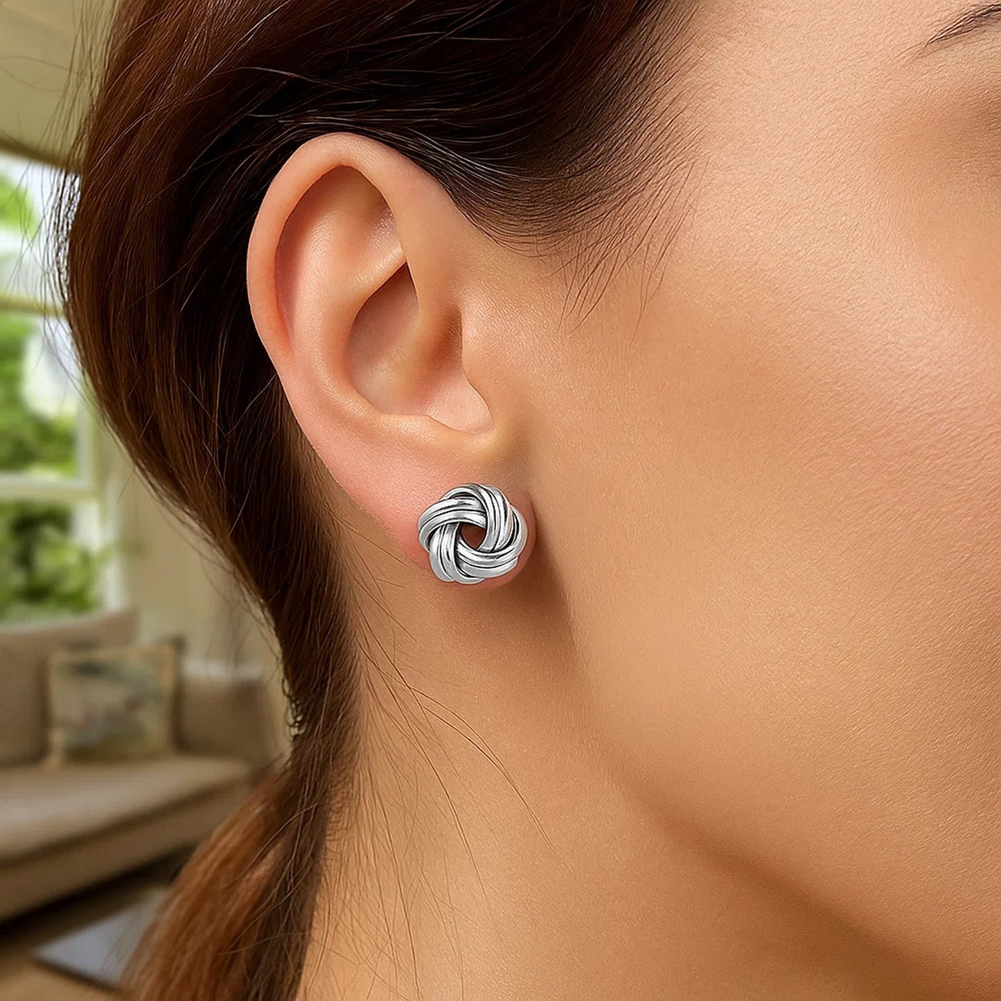 Sterling Silver Polished Two Strand Love Knot Earrings(13mm)