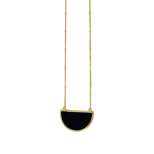 Onyx Geometric Half Moon Necklace in 14K Yellow Gold