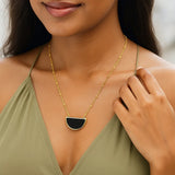 Onyx Geometric Half Moon Necklace in 14K Yellow Gold