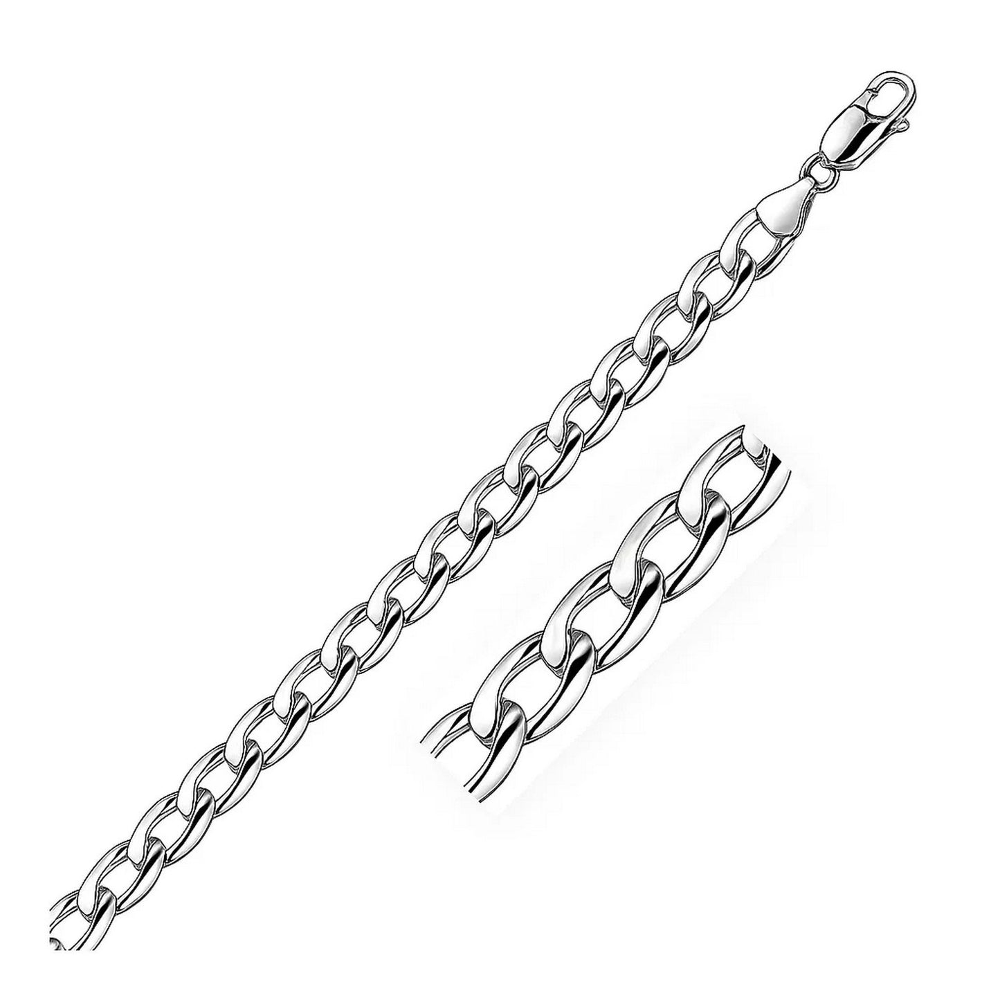Rhodium Plated Sterling Silver Curb Style Bracelet (7.20 mm)