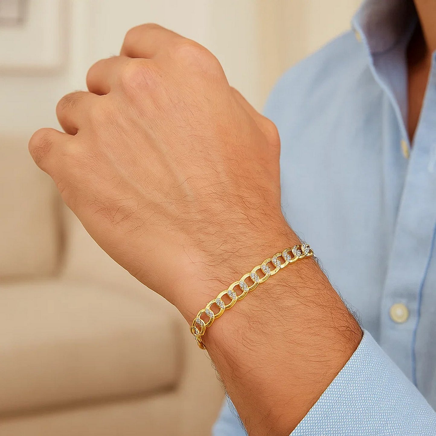 14k Two Tone Gold Pave Curb Bracelet (4.60 mm)