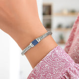 Sterling Silver Weave Motif Bracelet with Blue Sapphire Embellishments (7.00 mm)