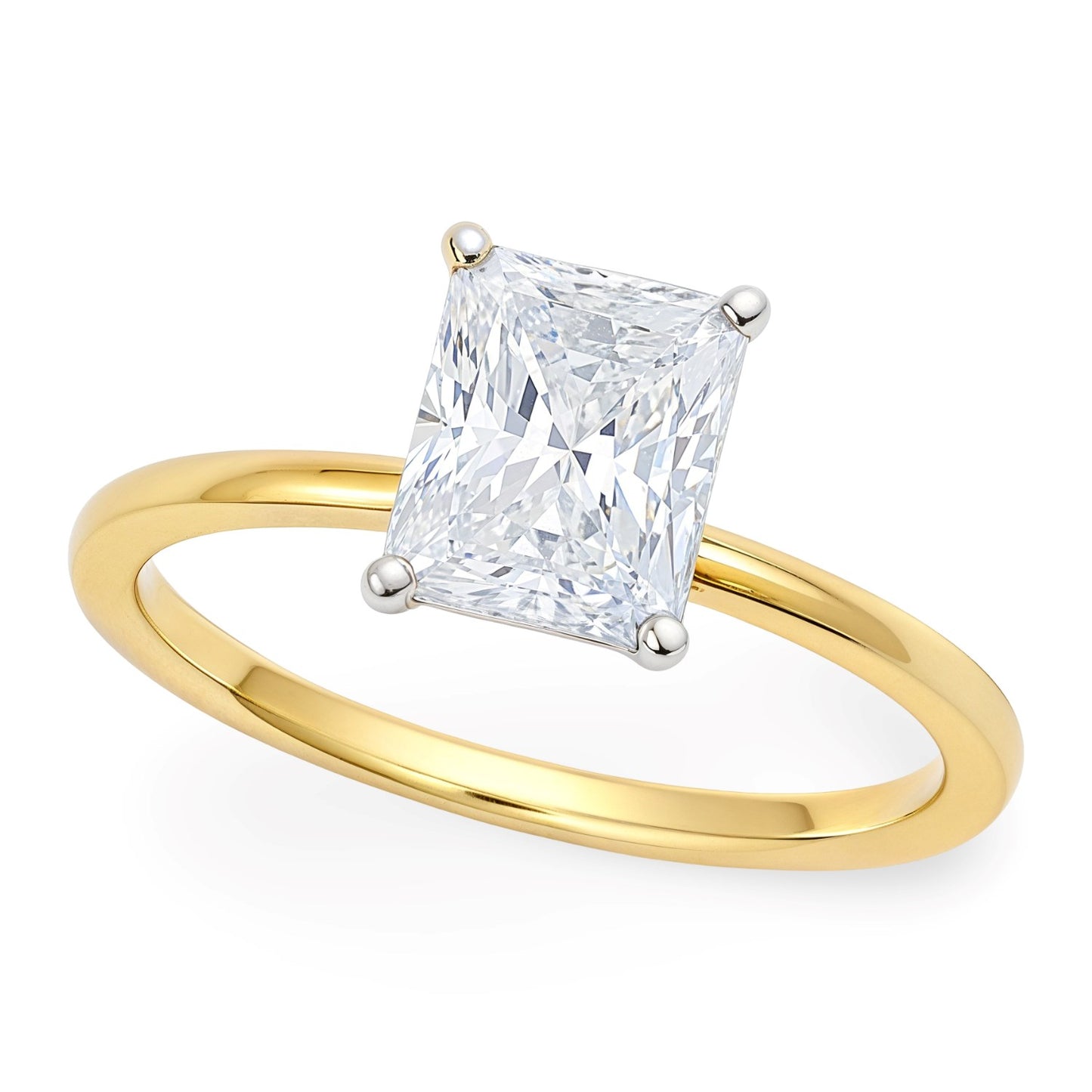 1.50Ct Radiant Lab Grown IGI G/VS1 Diamond Ring in 14K Yellow Gold