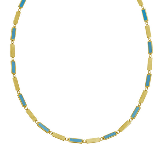 14K Yellow Gold Turquoise Rectangle Links Necklace (3.50 mm)
