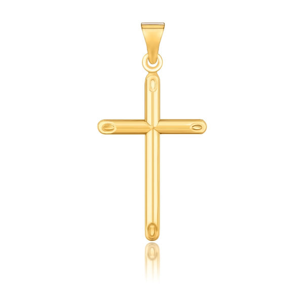 14k Yellow Gold Slim Cross Pendant with Slanted Ends