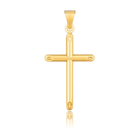 14k Yellow Gold Slim Cross Pendant with Slanted Ends
